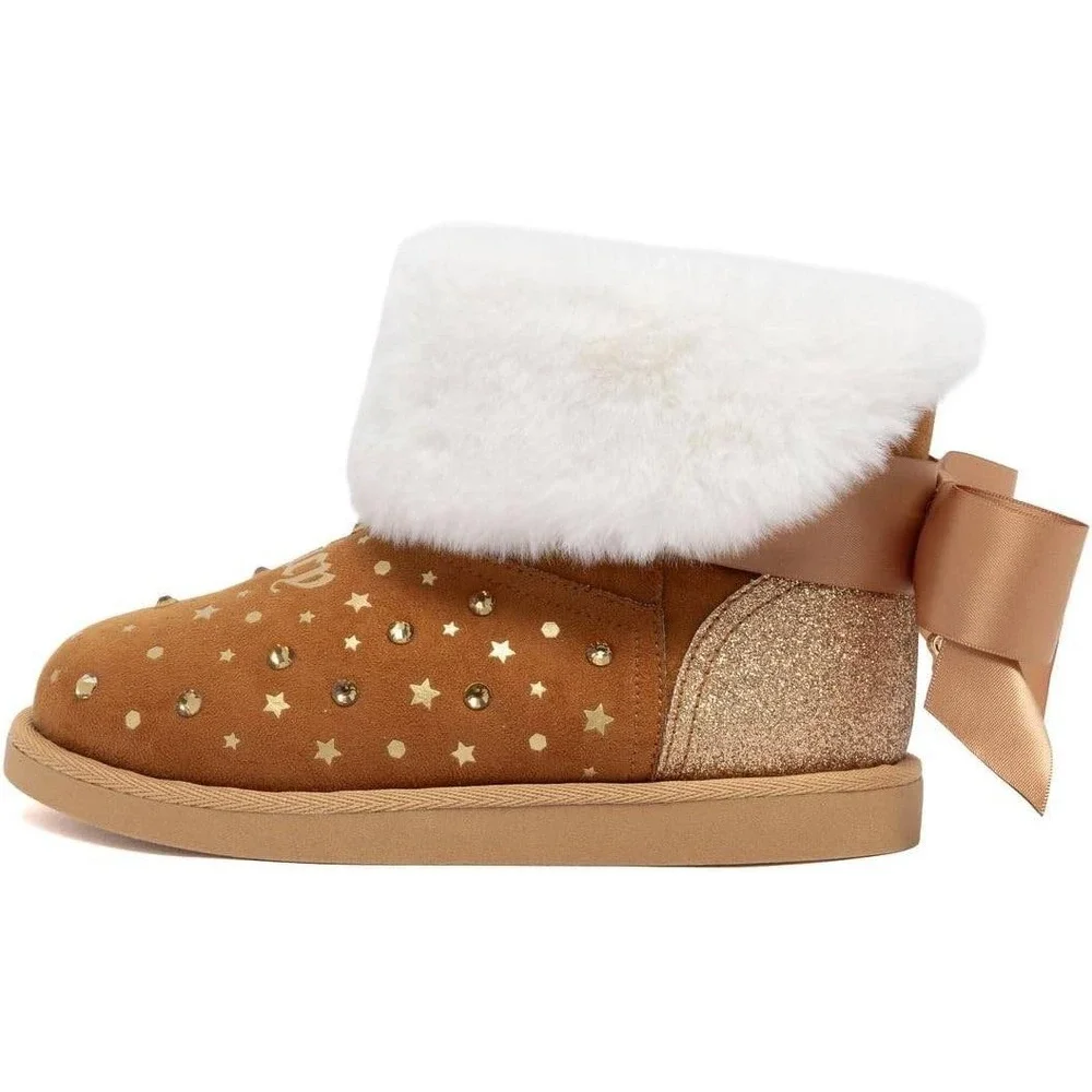 Juicy Couture Kian Chestnut Faux Fur Star Studded Bow Winter Boots Kids Size 4 M